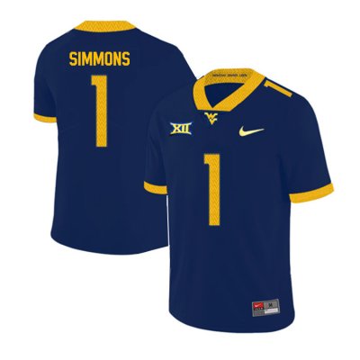 Men's West Virginia Mountaineers NCAA #1 T.J. Simmons Navy Authentic Nike 2019 Stitched College Football Jersey PT15A08HZ